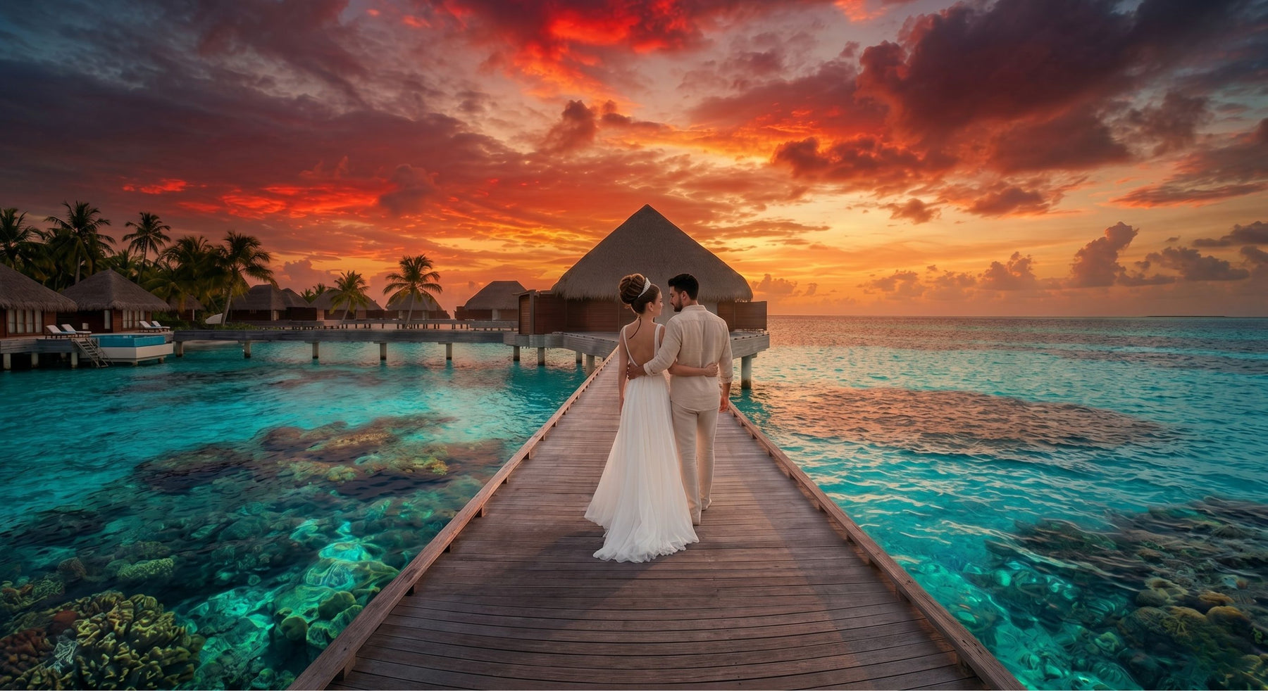 Un coupe devant un bungalow a bora bora
